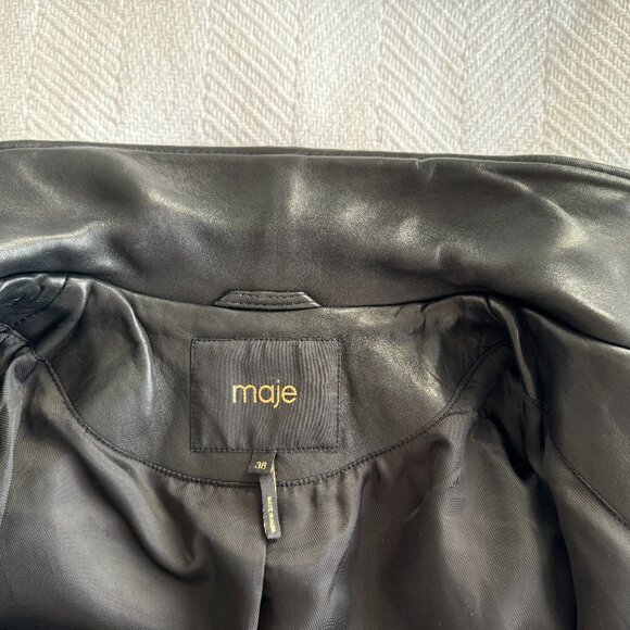 MAJE Black Leather Moto Jacket Size FR 38 / US M - Picture 8 of 13